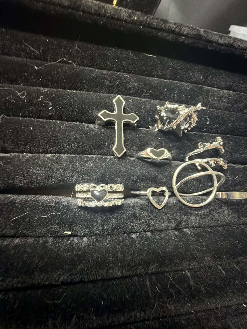 Goth Metal Themed Rings Set Silver - Picture 3 of 3
